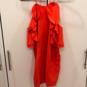 C/MEO bright orange ruffle cocktail dress